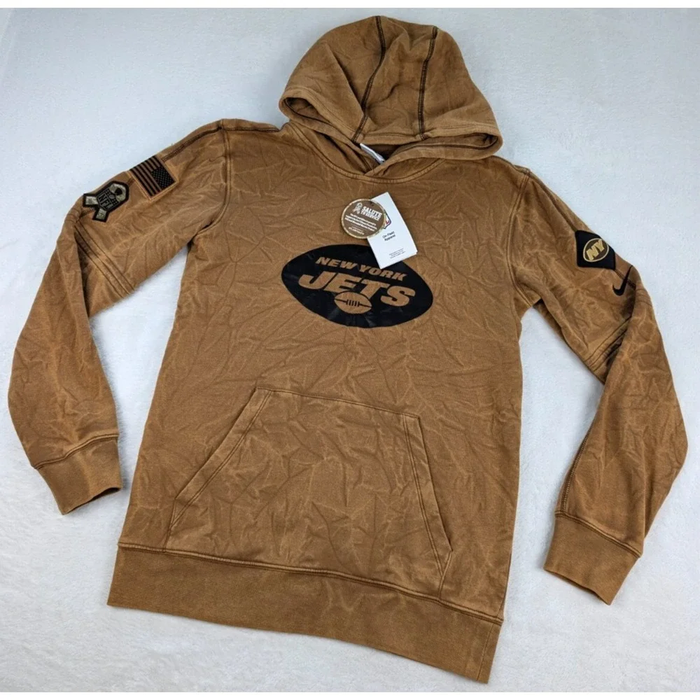 New‎ York Jets Salute to Service Nike Hoodie Youth Large Brown NFL NWT